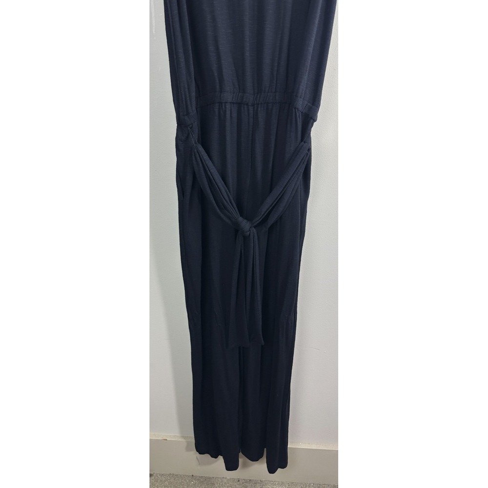 New Soma Soft Slub Terry Jumpsuit Sleeveless Belted Stretch Black Large 34" Long - Picture 10 of 11